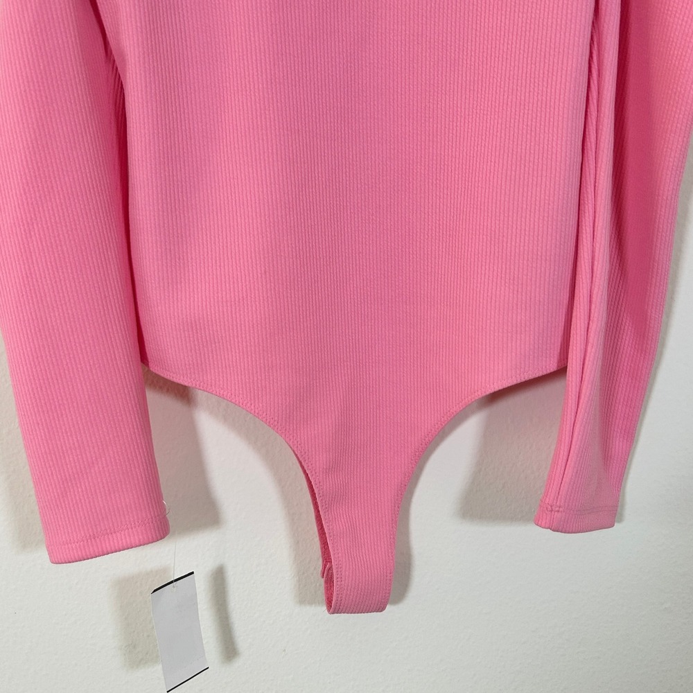 Von Maur I Pink Ribbed Puff Sleeve Long Sleeve Bodysuit I Size L I Mock Neck - Picture 8 of 10